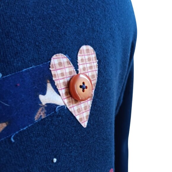 Vintage 90s Womens's Sweatshirt Large Snowman Holiday Buttons Appliqué Graphics - Picture 3 of 7